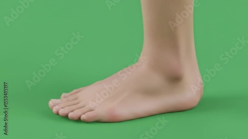 Barefoot Steps A Simple Walking Cycle. Chroma-Key, Green Screen