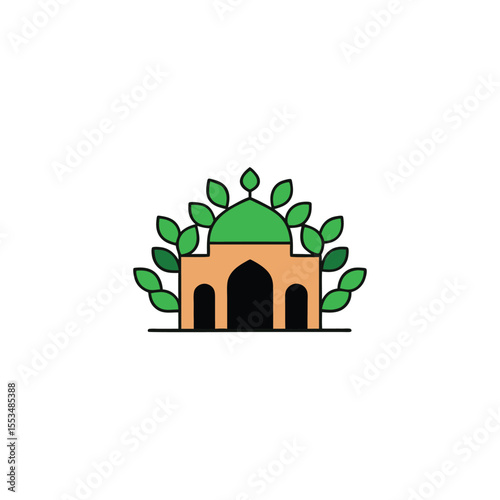 a hidden forest mosque with greenery growing aroun