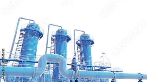 Technical drawing of gas processing plant isolated on transparent background. Sketch industrial equipment. 3D illustration