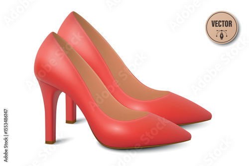 Vector 3d Realistic Red High Heels Pair. Realistic Women s Shoes with Stiletto Heel for Fashion Poster, Shoe Store Banner, Clothing Catalog, Footwear Branding, Elegant Outfit Design, Online Shop