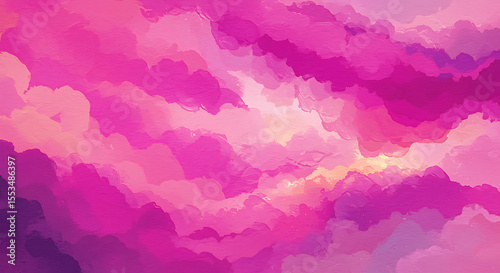Abstract watercolor painting featuring a vibrant and colorful sky filled with pink and purple hues.