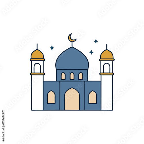 a moonlit mosque with soft glowing windows and gen