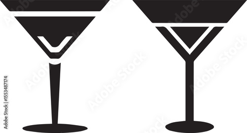 Elegant Cocktail Martini Glass Silhouette Vector Icons