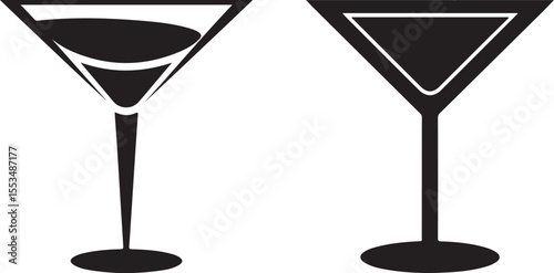 Elegant Cocktail Martini Glass Silhouette Vector Icons