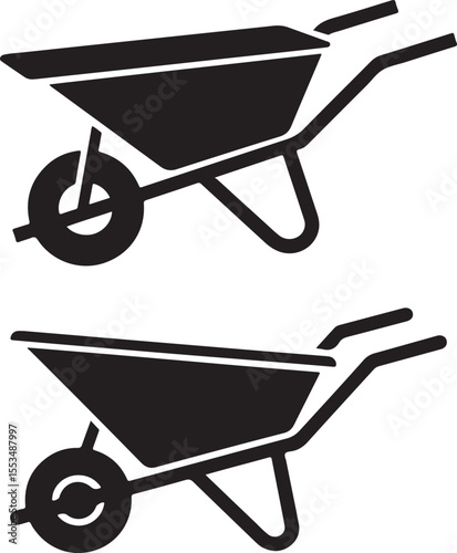 Versatile Black Wheelbarrow Icons for Gardening and Construction Projects