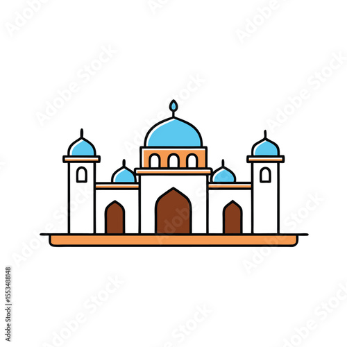 a mosque courtyard with fountains and archways  sy