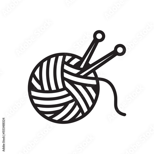 Yarn Ball with Knitting Needles Outline Icon - Craft and Hobby Supplies Graphic