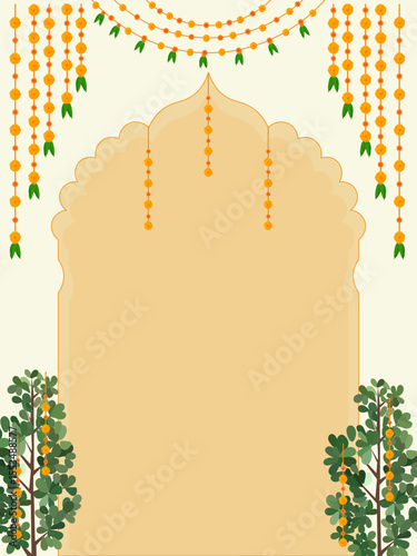 Traditional Indian Wedding Invitation Template with Mandala Art