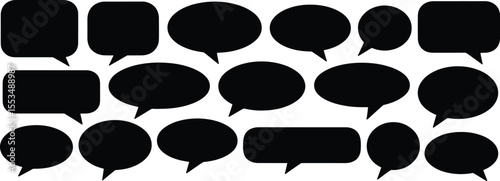 Black color speech or chat bubbles set, Speech bubble comic buttons for web design, Set of speak bubble text, chatting box, message box