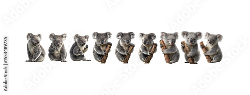 Pack of Ten Adorable Koala Bears A Captivating Collection of Wildlife Photography against transparent Background