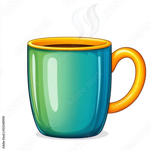 Steaming Coffee in Teal and Yellow Mug