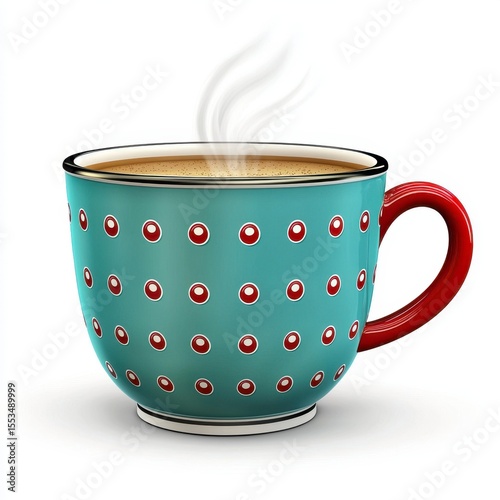 Steaming Coffee in Teal Polka Dot Mug