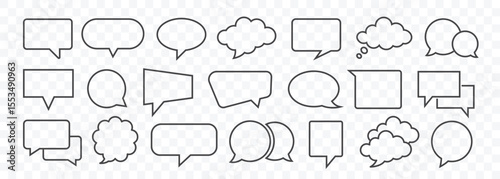 Set of comments Blank empty speech bubble icon set. Speech bubble comic symbol. chat box or chat vector square and doodle message or communication icon set. Isolated on a transparent background.