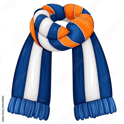 Striped Blue White Orange Knitted Wool Scarf Winter Accessory