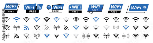 Wifi icon set. Wifi zone. Remote access and radio waves communication symbols. Free wifi signs set. Internet connection symbol. Modern UI website navigation. Vector illustration