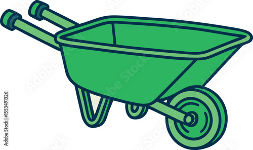 Green Wheelbarrow Illustration with Dark Blue Outline on White Background