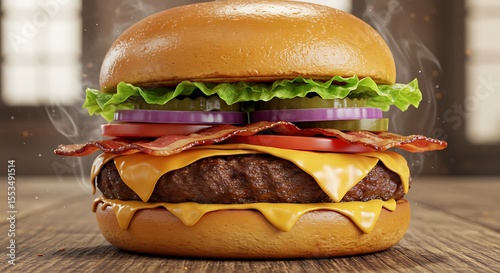 Juicy Bacon Cheeseburger Gourmet Burger Photography