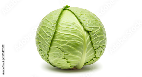Whole Green Cabbage on White Surface