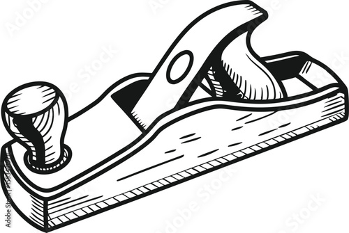Hand Plane Illustration in Black and White for Woodworking Projects