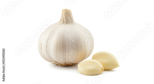 Garlic Bulb with Cloves Exposed on White