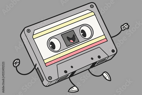 Cartoon Cassette Tape Character with Arms Legs Eyes and a Mouth