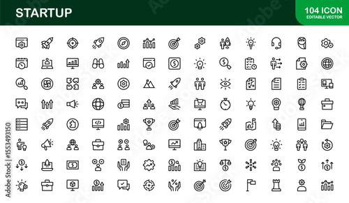 Startup Icon Set in Modern Vector Style Featuring Business Launch, Innovation, and Growth Concepts