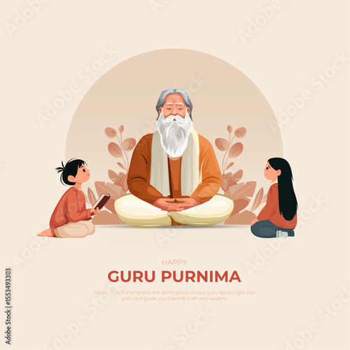 Happy Guru Purnima Post and Greeting Card. Guru Purnima Celebration Wishes Background and Banner Vector Illustration