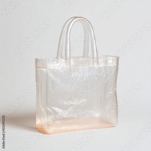 transparent iridescent tote bag on light background, ideal for fashion lookbooks, online shops, product promotions, or summer accessories campaigns