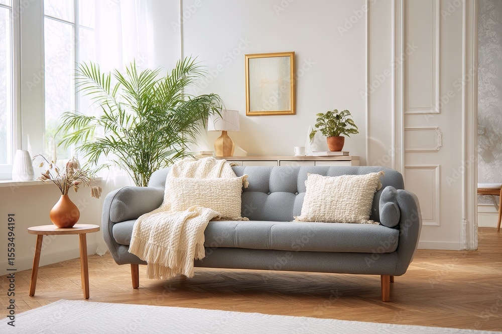 Fototapeta premium Modern Living Room Interior Design with Cozy Sofa