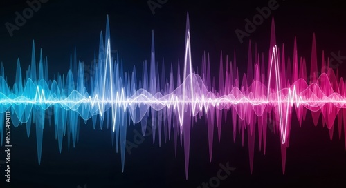 Abstract Sound Waveform Visualization with Vibrant Neon Colors and Dark Background
