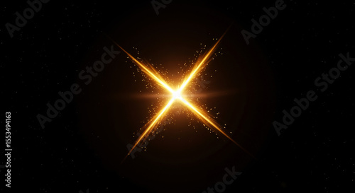 Glowing golden starburst light effect on black background
