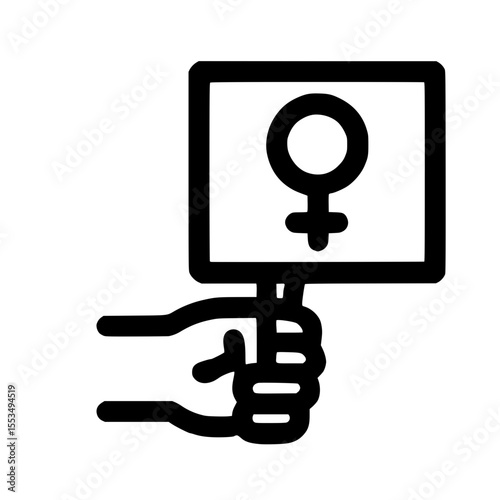 Simple Line Art Hand Holding Female Symbol Protest Sign