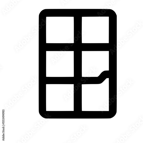 Simple Bold Line Window Frame Icon with Crack Silhouette Illustration