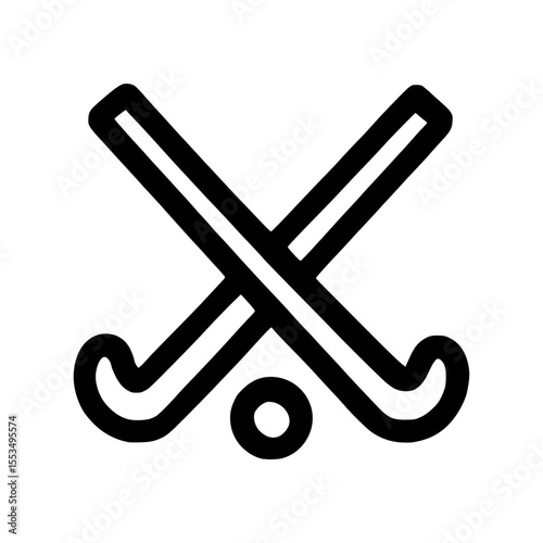 Simple Line Art Crossed Hockey Sticks and Puck Sports Icon