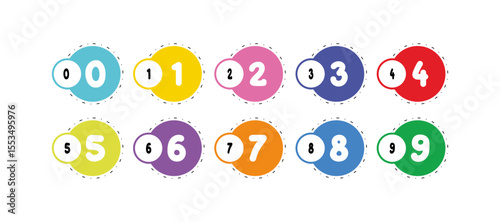 Geometric circle in vector illustration with flat colorful with comic style. Number count using kids modern number design.