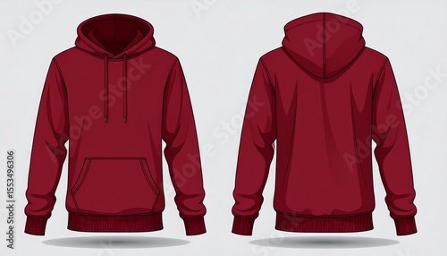 Red Hoodie Mockup for Product Design - T-shirt Template for Logo Placement and Branding - Technical Outline for Hooded Vest for Apparel and Merchandise - Print File for Front and Back - Clothing
