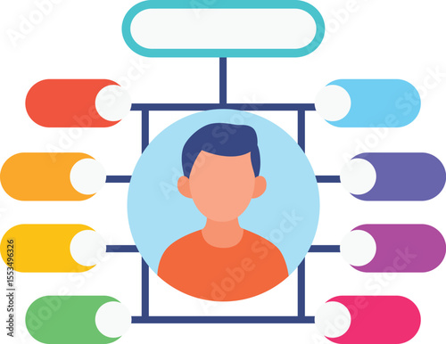 Male avatar blue hair orange shirt infographic blank labels colorful profile flat design modern style isolated transparency background
