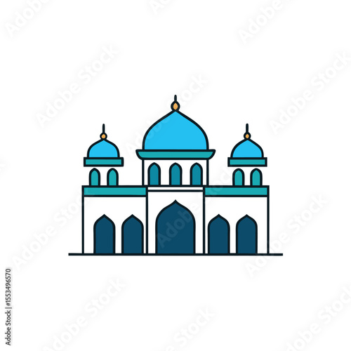 a two level mosque with decorative balconies and t