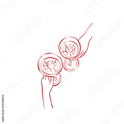 Hand drawn couple hand holding glass vector
