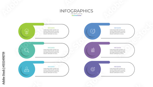 Business infographic template. 6 Step timeline journey. Process diagram, 6 options, Infographic elements vector illustration.