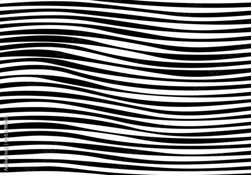 Wavy black and white horizontal lines pattern with optical illusion effect