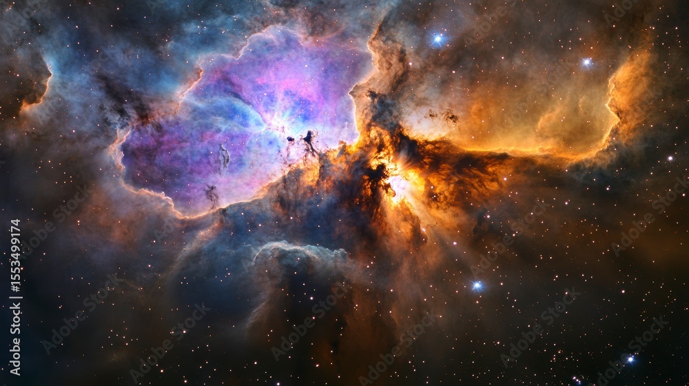 Fototapeta premium Vibrant nebula with cosmic dust and stars.