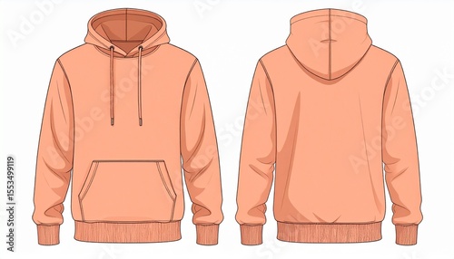 Orange Hoodie Mockup for Product Design - T-shirt Template for Logo Placement and Branding - Technical Outline for Hooded Vest for Apparel and Merchandise - Print File for Front and Back - Clothing