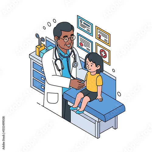 Pediatrician checking young patient in clinic.