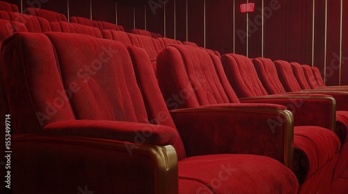 Rows of plush red velvet seats in a dimly lit theater or auditorium setting