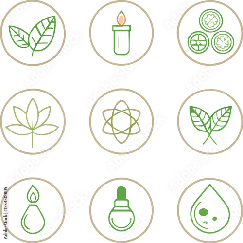 Organic Wellness and Natural Product Line Icons