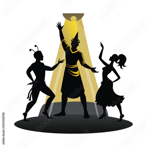 Capture the graceful silhouette of a girl dancing with a guitar