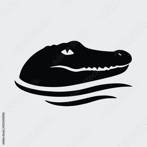 Silhouette alligator head swimming in water vector illustration