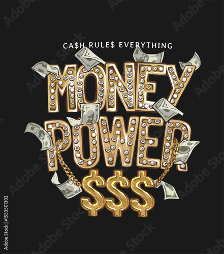 money power golden diamond and dollar sign necklace vector illustration 