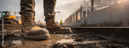A construction worker's boots, a perspective on hard work